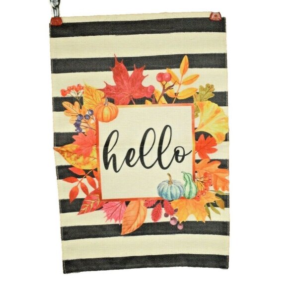 Autumn Harvest Hello 12 x 18 Inch Double Sided Nylon Burlap Garden Flag - Picture 2 of 2